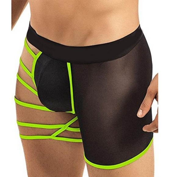 Men's Black & Green Strappy Boxer Briefs O/S - Picture 2 of 6